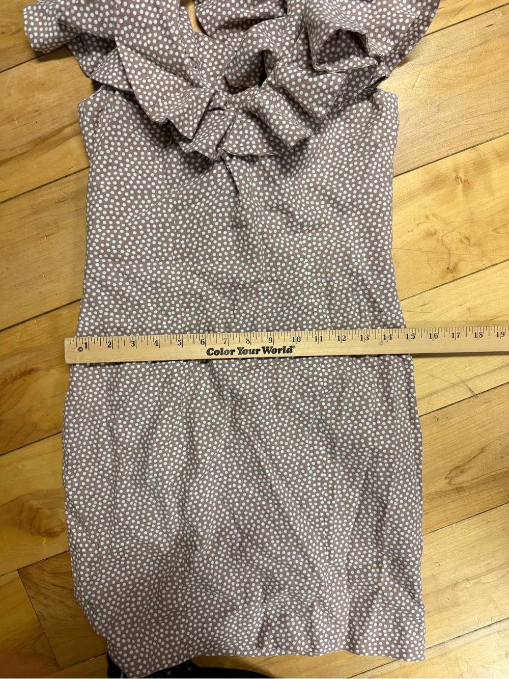 Bardot Polka Dot Linen Blend Ruffle Mini Dress Taupe Cottagecore Size 4 Summer - Picture 13 of 13